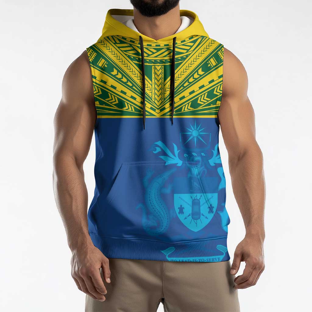 Solomon Islands Rugby Custom Sleeveless Hoodie Simple Coat of arm Polynesian Pattern - Polynesian Pride