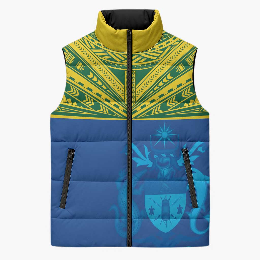 Solomon Islands Rugby Custom Sleeveless Puffer Jacket Simple Coat of arm Polynesian Pattern LT9 Unisex Gold - Polynesian Pride