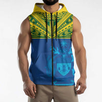 Solomon Islands Rugby Custom Sleeveless Zip Hoodie Simple Coat of arm Polynesian Pattern - Polynesian Pride
