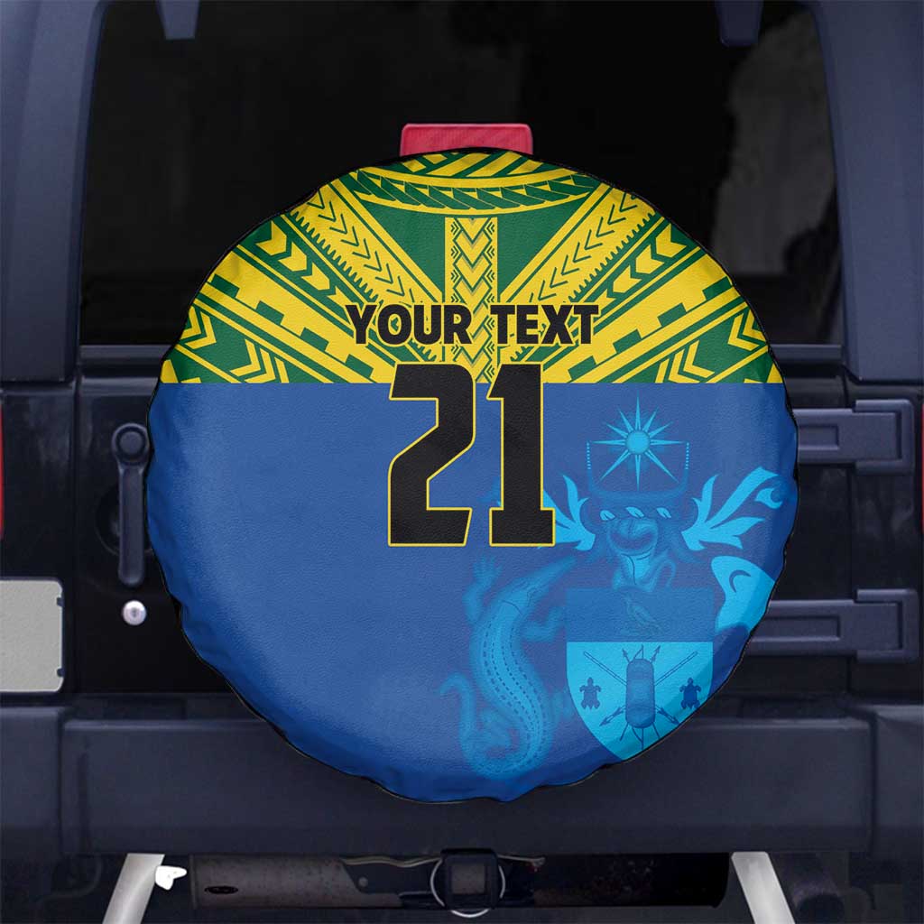 Solomon Islands Rugby Custom Spare Tire Cover Simple Coat of arm Polynesian Pattern LT9 No hole Gold - Polynesian Pride