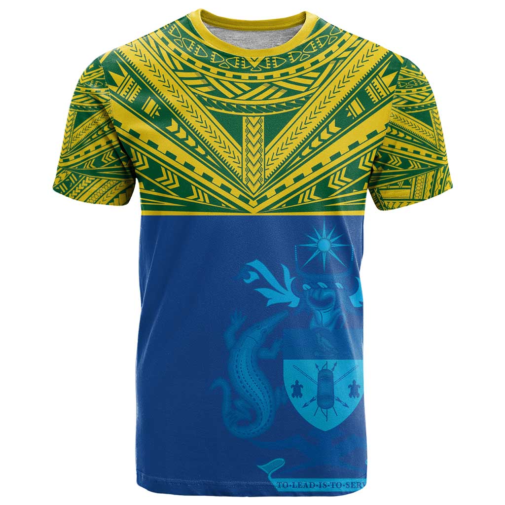 Solomon Islands Rugby Custom T Shirt Simple Coat of arm Polynesian Pattern LT9 Gold - Polynesian Pride