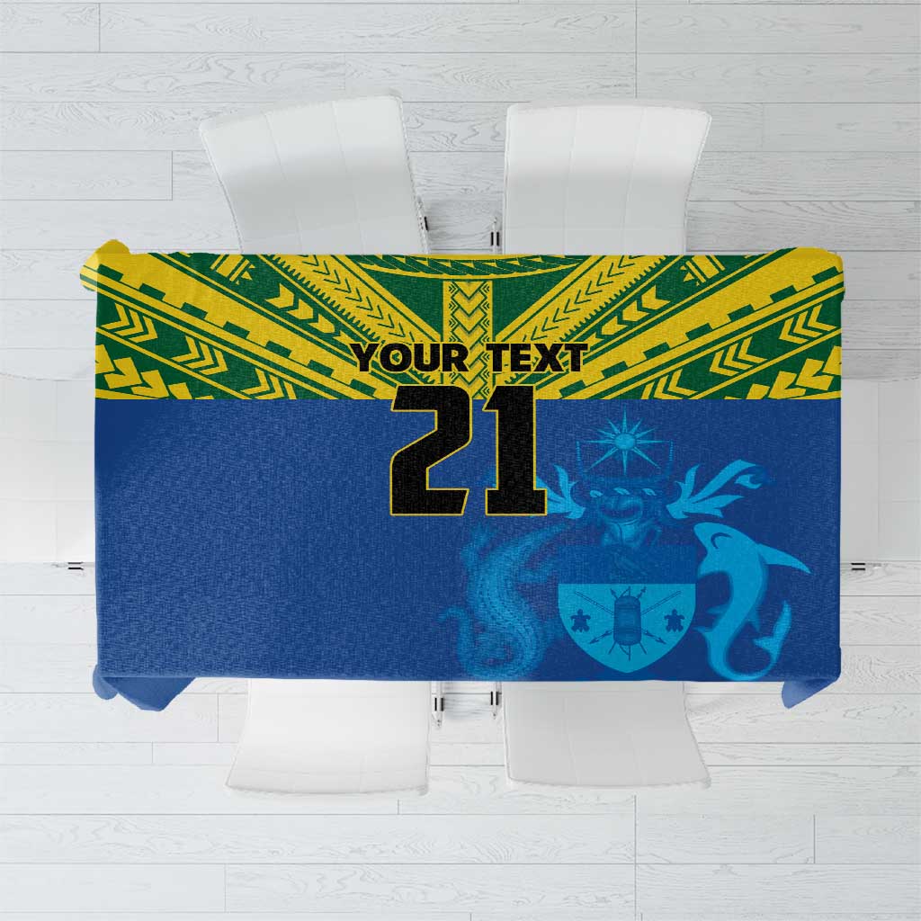 Solomon Islands Rugby Custom Tablecloth Simple Coat of arm Polynesian Pattern