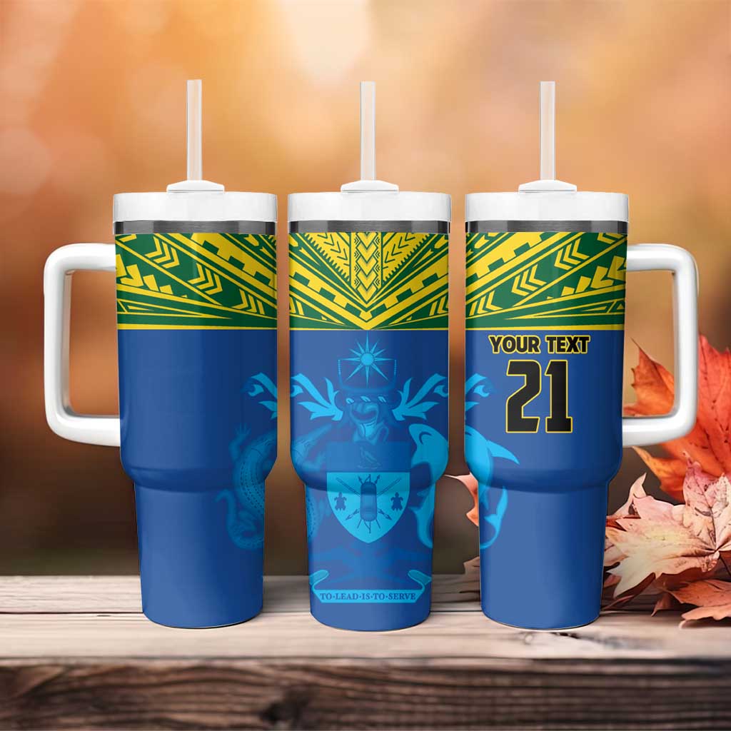Solomon Islands Rugby Custom Tumbler With Handle Simple Coat of arm Polynesian Pattern