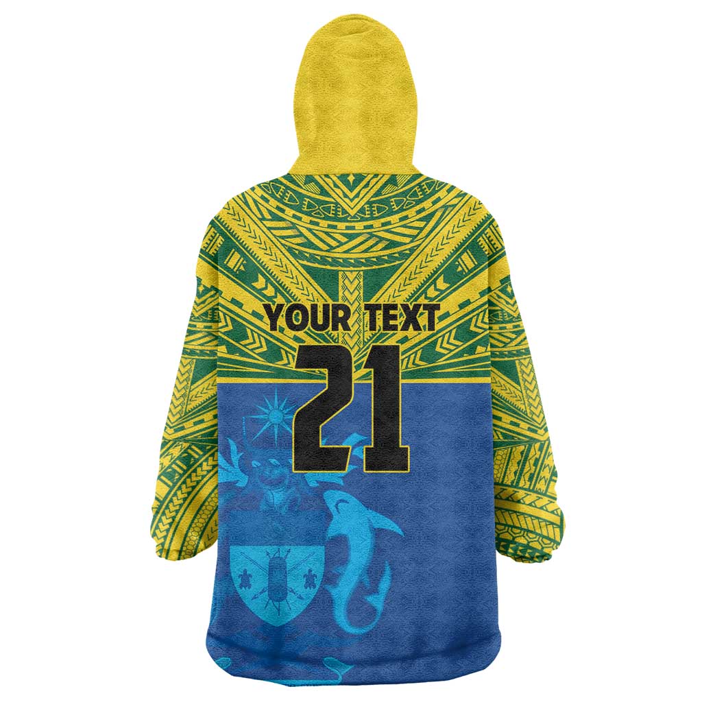 Solomon Islands Rugby Custom Wearable Blanket Hoodie Simple Coat of arm Polynesian Pattern