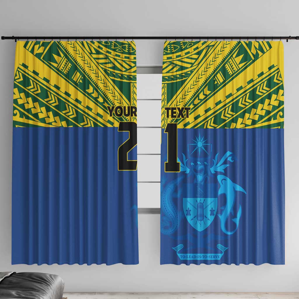 Solomon Islands Rugby Custom Window Curtain Simple Coat of arm Polynesian Pattern