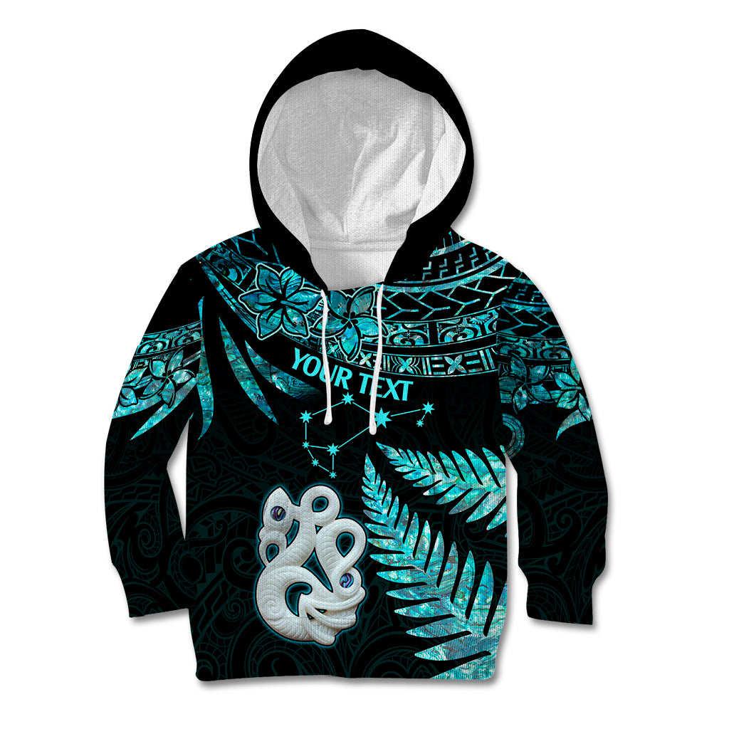 Custom Matariki New Zealand Kid Hoodie Maori Manaia with Paua Shell - Aqua LT9 Aqua - Polynesian Pride