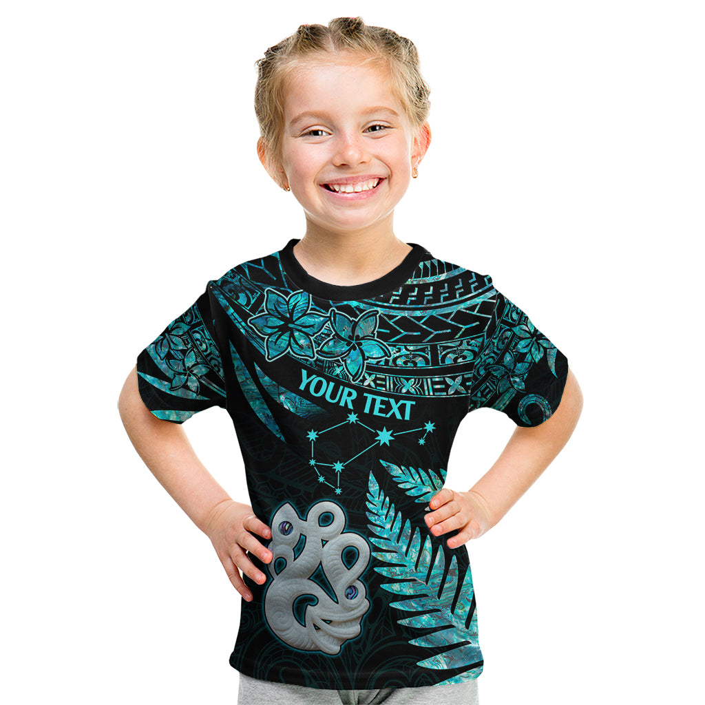 Custom Matariki New Zealand Kid T Shirt Maori Manaia with Paua Shell - Aqua LT9 Aqua - Polynesian Pride