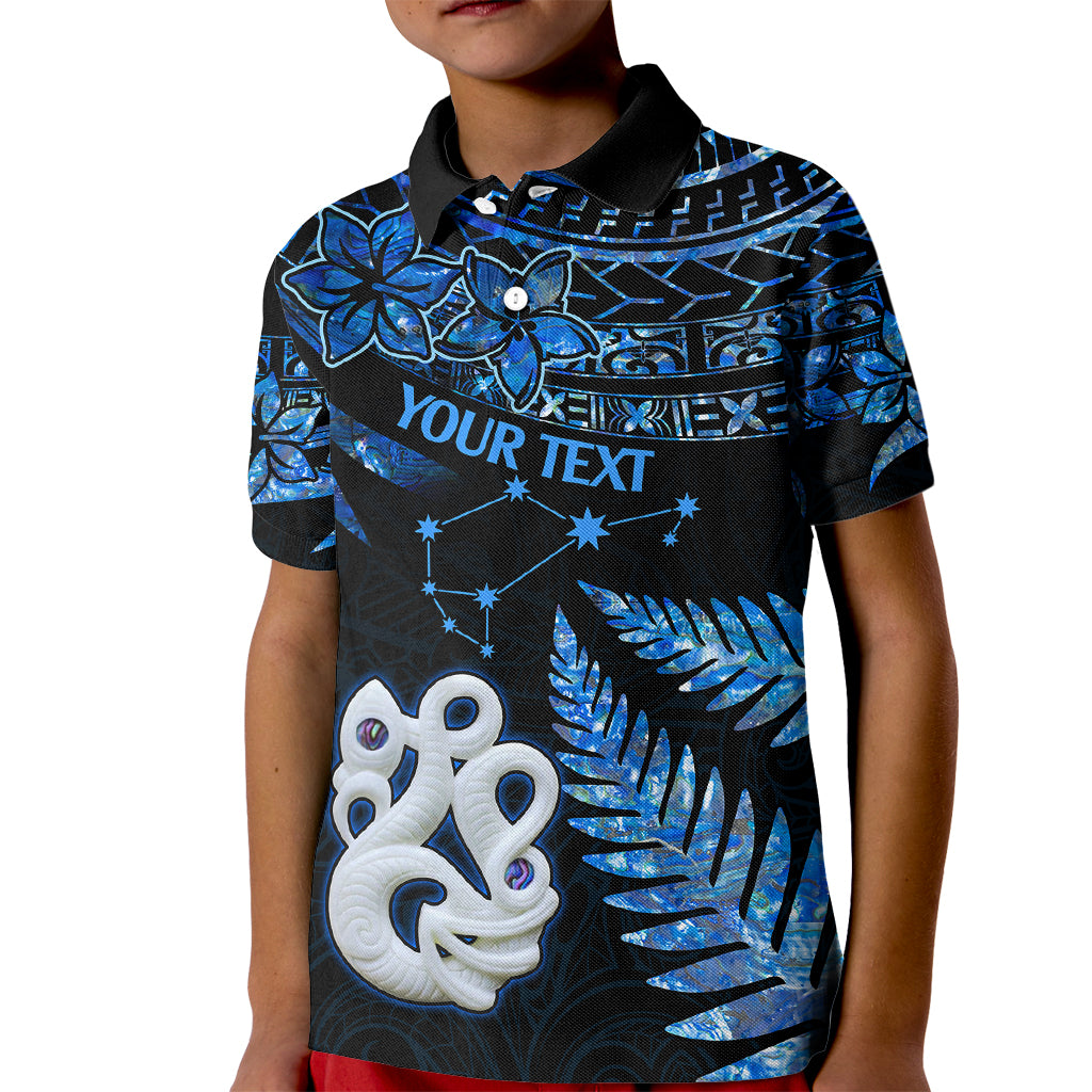 Custom Matariki New Zealand Kid Polo Shirt Maori Manaia with Paua Shell - Blue LT9 Kid Blue - Polynesian Pride