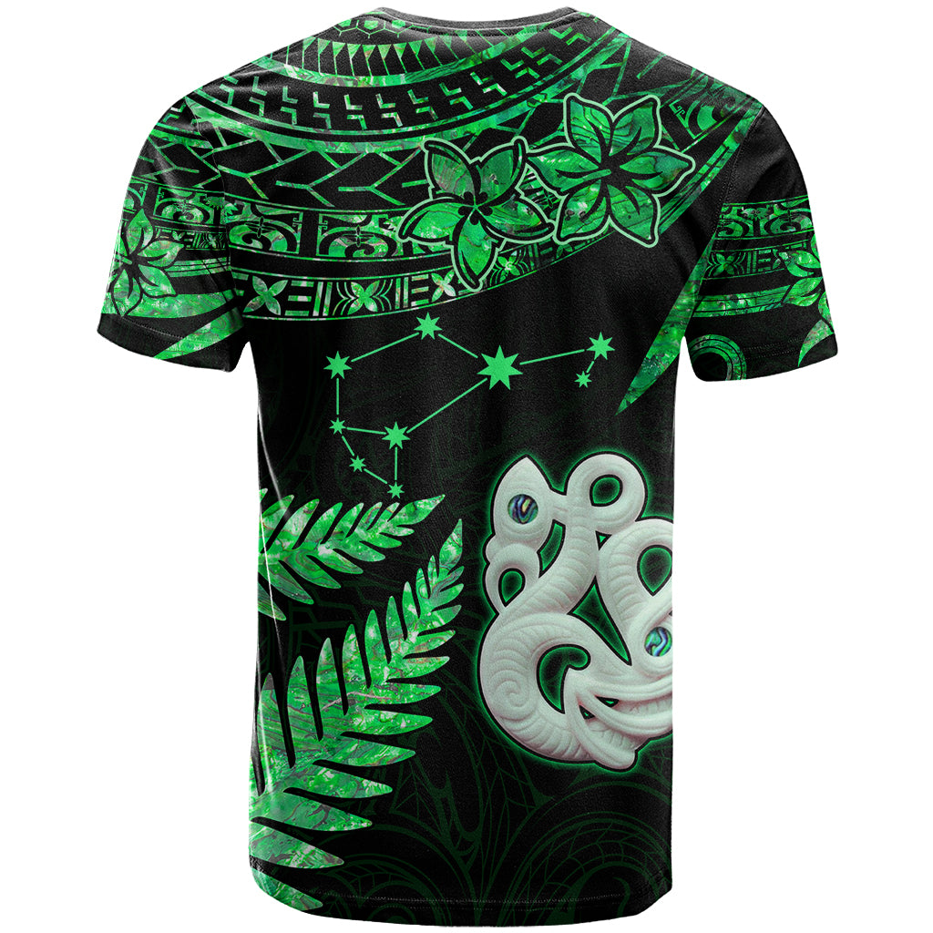 Maori T Shirt Matariki Stars Manaia with Paua Shell Green LT9 - Polynesian Pride
