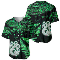Custom Maori Baseball Jersey Matariki Stars Manaia with Paua Shell - Green LT9 - Polynesian Pride