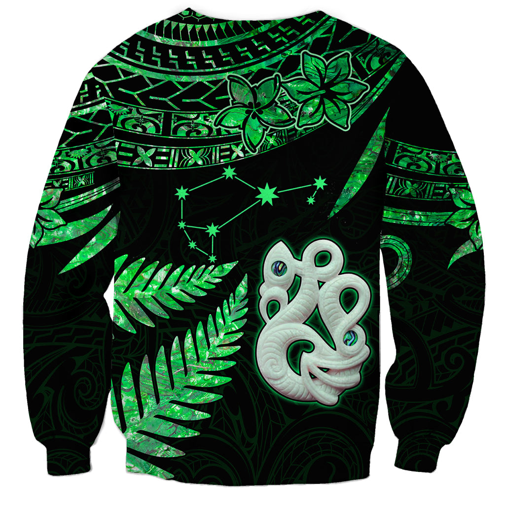 Custom Maori Sweatshirt Matariki Stars Manaia with Paua Shell - Green LT9 - Polynesian Pride