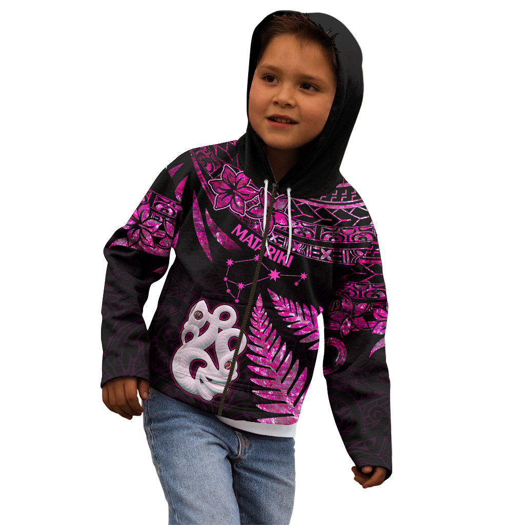 New Zealand Kid Hoodie Matariki NZ Manaia with Paua Shell - Pink LT9 - Polynesian Pride