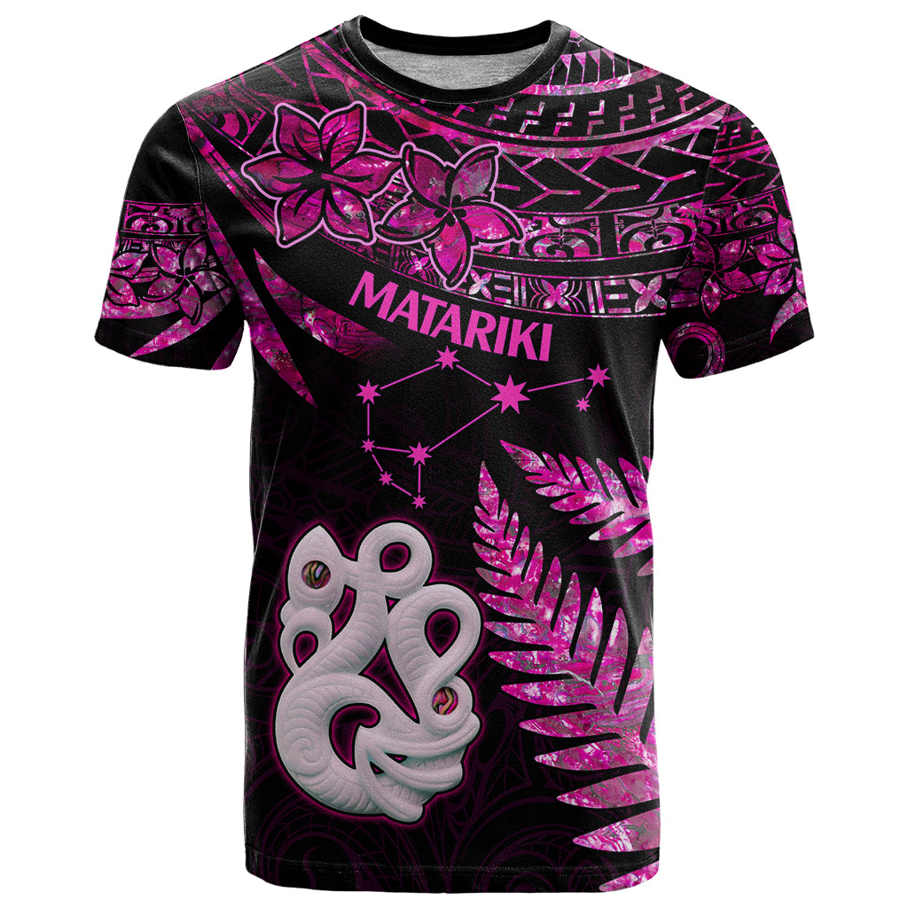 New Zealand T Shirt Matariki NZ Manaia with Paua Shell Pink LT9 Pink - Polynesian Pride