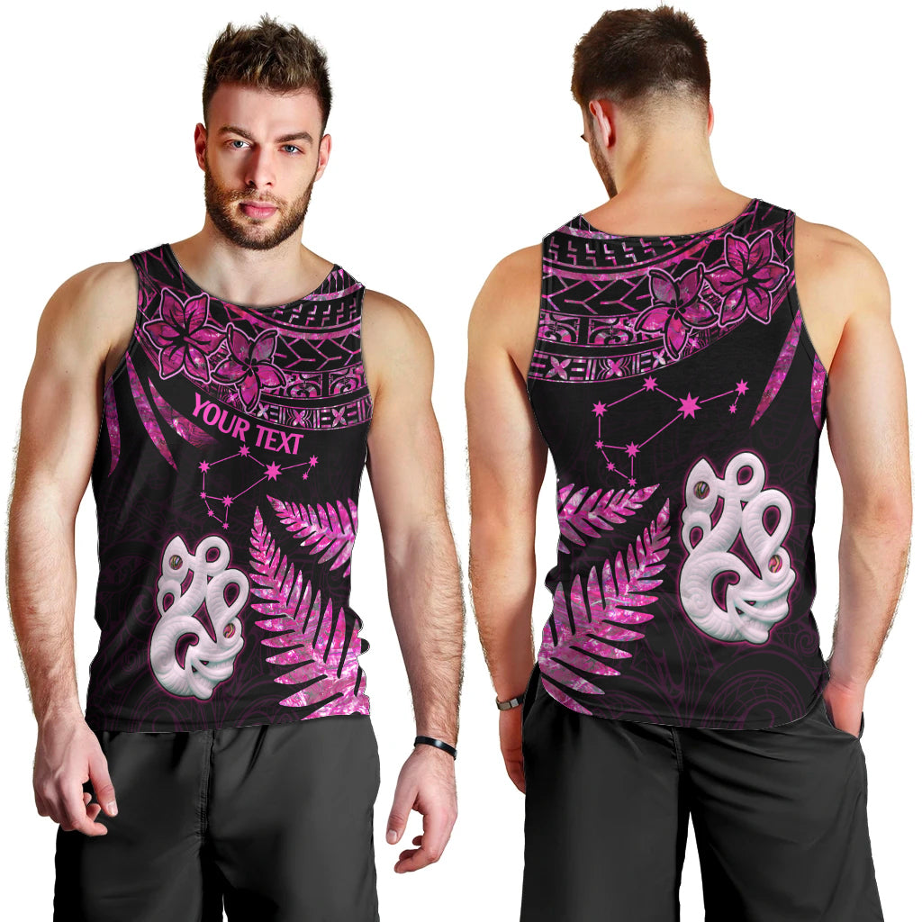 Custom New Zealand Men Tank Top Matariki NZ Manaia with Paua Shell - Pink LT9 - Polynesian Pride