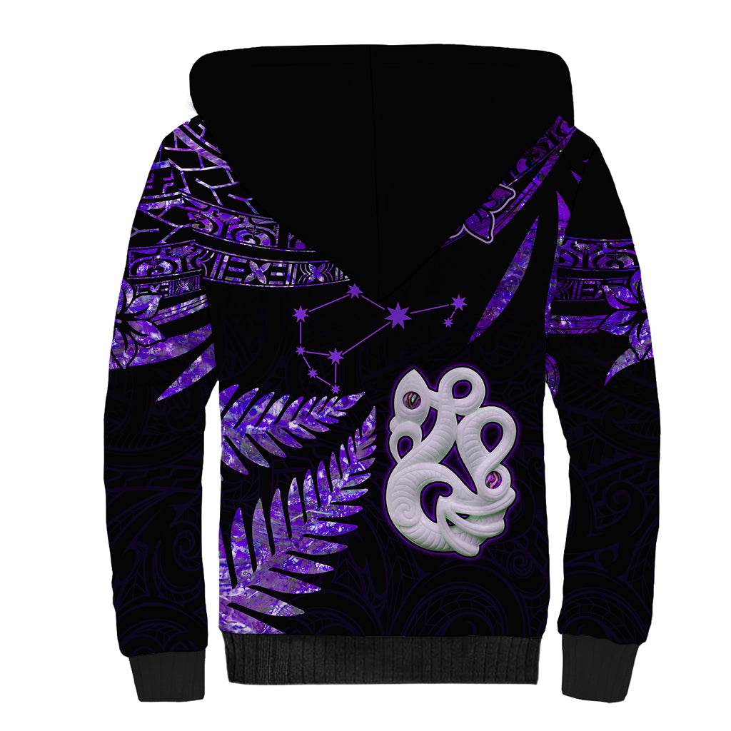 New Zealand Sherpa Hoodie Matariki NZ Manaia with Paua Shell - Purple LT9 - Polynesian Pride