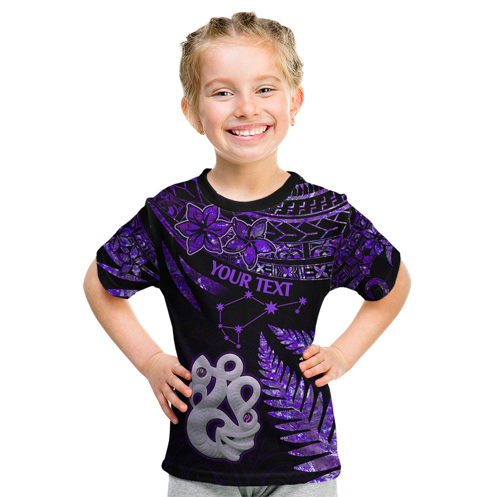 Custom New Zealand Kid T Shirt Matariki NZ Manaia with Paua Shell - Purple LT9 Purple - Polynesian Pride