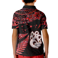 Matariki Kid Polo Shirt NZ New Year Manaia with Paua Shell - Red LT9 - Polynesian Pride