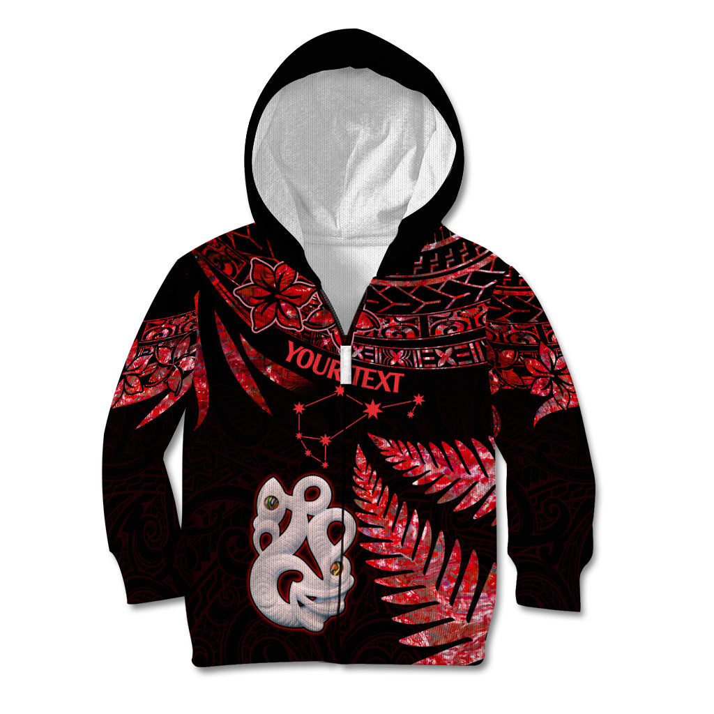 Custom Matariki Kid Hoodie NZ New Year Manaia with Paua Shell - Red LT9 - Polynesian Pride