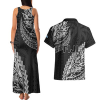 Fiji Rugby Couples Matching Tank Maxi Dress and Hawaiian Shirt Kaiviti Fijian Tribal World Cup Black LT9 - Polynesian Pride