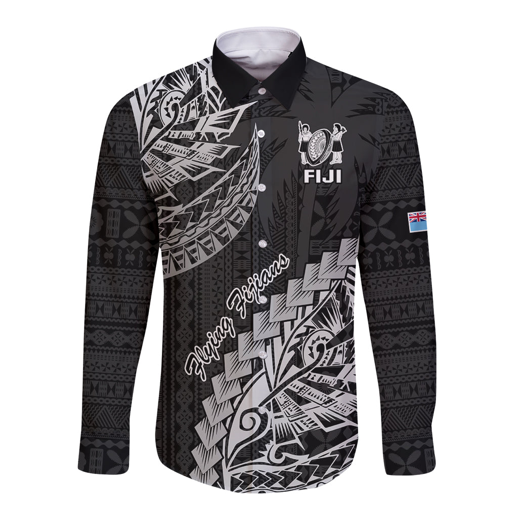Fiji Rugby Long Sleeve Button Shirt Kaiviti Fijian Tribal World Cup Black LT9 Unisex Black - Polynesian Pride