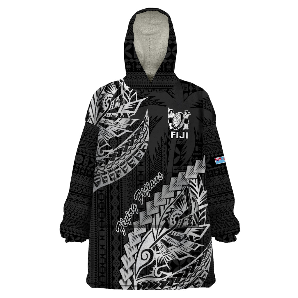 Fiji Rugby Wearable Blanket Hoodie Kaiviti Fijian Tribal World Cup Black LT9 One Size Black - Polynesian Pride