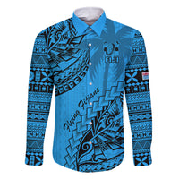 Fiji Rugby Family Matching Long Sleeve Bodycon Dress and Hawaiian Shirt Kaiviti Fijian Tribal World Cup Blue No1 LT9 Dad's Shirt - Long Sleeve Blue - Polynesian Pride