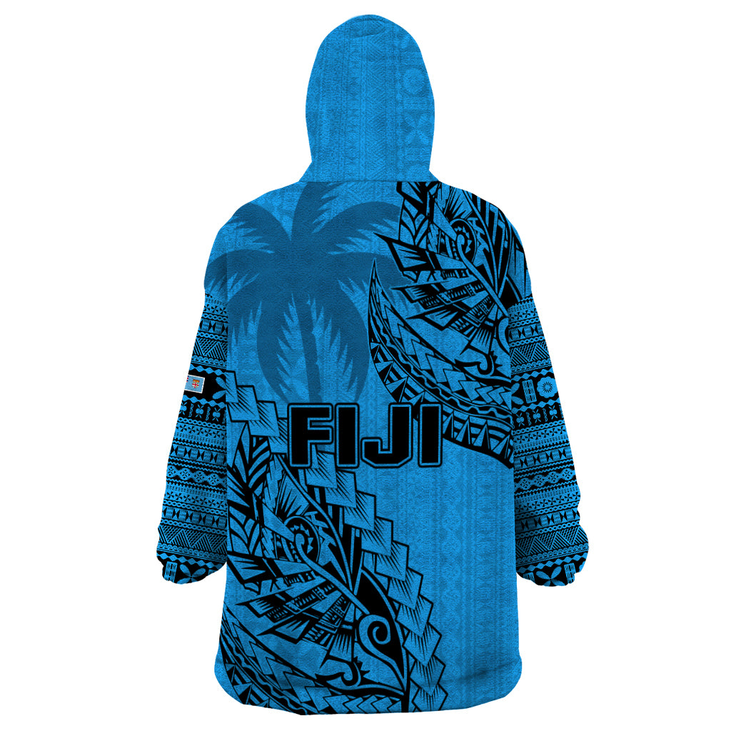 Fiji Rugby Wearable Blanket Hoodie Kaiviti Fijian Tribal World Cup Blue No1 LT9 - Polynesian Pride
