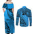 Custom Fiji Rugby Couples Matching Off Shoulder Maxi Dress and Long Sleeve Button Shirt Kaiviti Fijian Tribal World Cup Blue No1 LT9 - Polynesian Pride