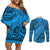 Custom Fiji Rugby Couples Matching Off Shoulder Short Dress and Long Sleeve Button Shirt Kaiviti Fijian Tribal World Cup Blue No1 LT9 Blue - Polynesian Pride