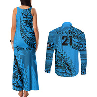 Custom Fiji Rugby Couples Matching Tank Maxi Dress and Long Sleeve Button Shirt Kaiviti Fijian Tribal World Cup Blue No1 LT9 - Polynesian Pride
