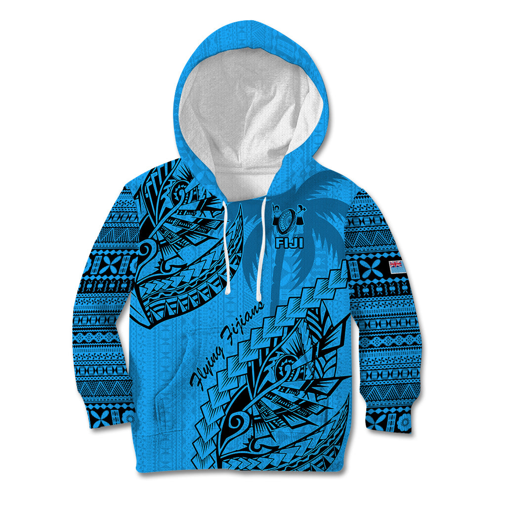 Custom Fiji Rugby Kid Hoodie Kaiviti Fijian Tribal World Cup Blue No1 LT9 Blue - Polynesian Pride