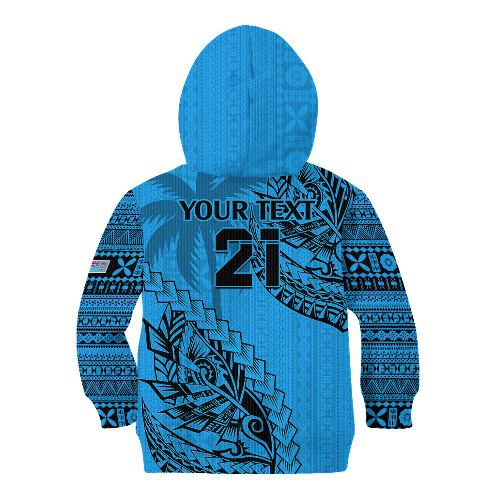 Custom Fiji Rugby Kid Hoodie Kaiviti Fijian Tribal World Cup Blue No1 LT9 - Polynesian Pride