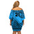 Custom Fiji Rugby Off Shoulder Short Dress Kaiviti Fijian Tribal World Cup Blue No1 LT9 - Polynesian Pride