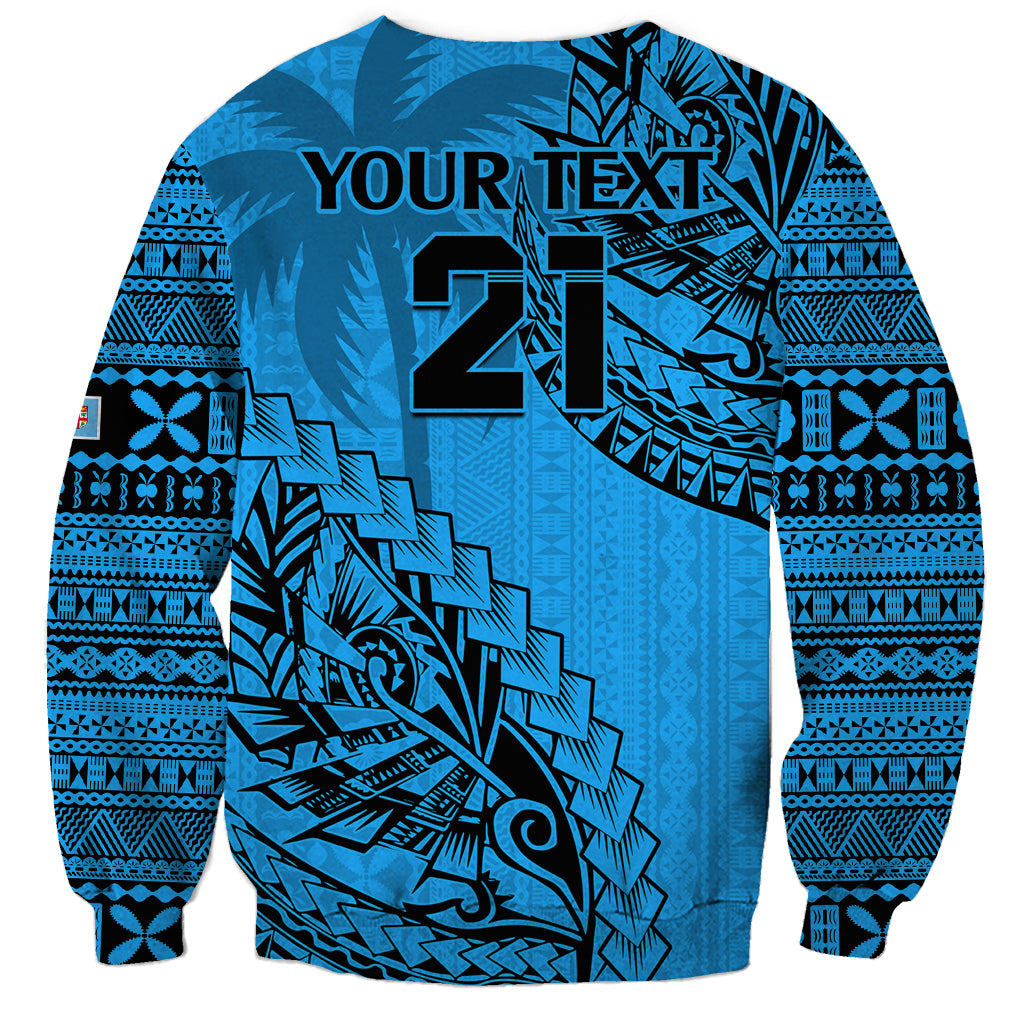 Custom Fiji Rugby Sweatshirt Kaiviti Fijian Tribal World Cup Blue No1 LT9 - Polynesian Pride