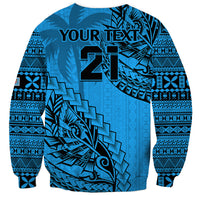 Custom Fiji Rugby Sweatshirt Kaiviti Fijian Tribal World Cup Blue No1 LT9 - Polynesian Pride