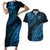 Fiji Rugby Couples Matching Short Sleeve Bodycon Dress and Hawaiian Shirt Kaiviti Fijian Tribal World Cup Blue No2 LT9 Blue - Polynesian Pride