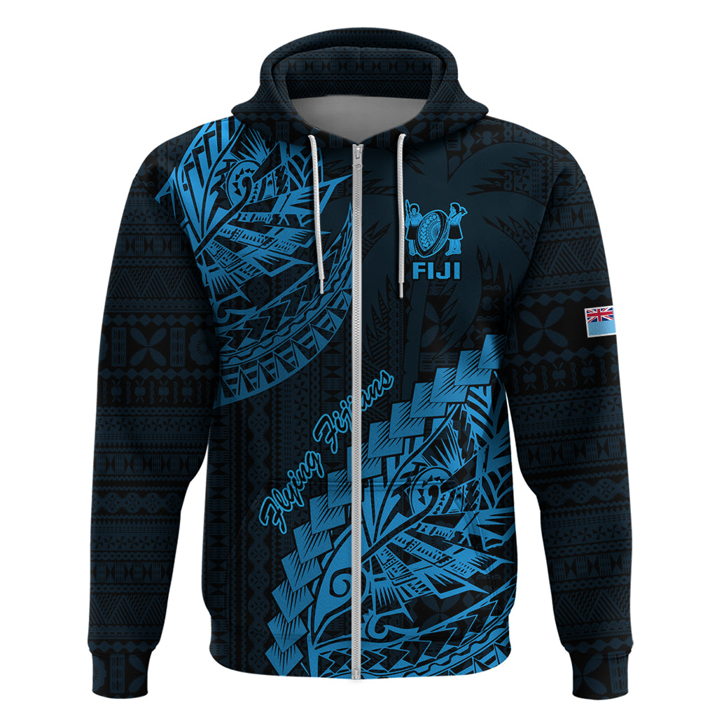 Fiji Rugby Hoodie Kaiviti Fijian Tribal World Cup Blue No2 LT9 Zip Hoodie Blue - Polynesian Pride