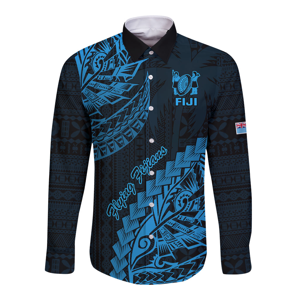 Fiji Rugby Long Sleeve Button Shirt Kaiviti Fijian Tribal World Cup Blue No2 LT9 Unisex Blue - Polynesian Pride