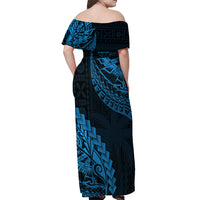 Fiji Rugby Off Shoulder Maxi Dress Kaiviti Fijian Tribal World Cup Blue No2 LT9 - Polynesian Pride
