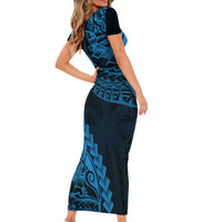 Fiji Rugby Short Sleeve Bodycon Dress Kaiviti Fijian Tribal World Cup Blue No2 LT9 - Polynesian Pride