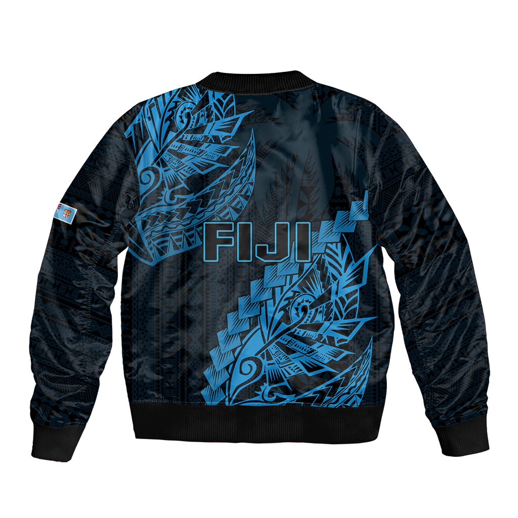 Fiji Rugby Sleeve Zip Bomber Jacket Kaiviti Fijian Tribal World Cup Blue No2 LT9 - Polynesian Pride