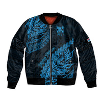 Custom Fiji Rugby Bomber Jacket Kaiviti Fijian Tribal World Cup Blue No2 LT9 Unisex Blue - Polynesian Pride