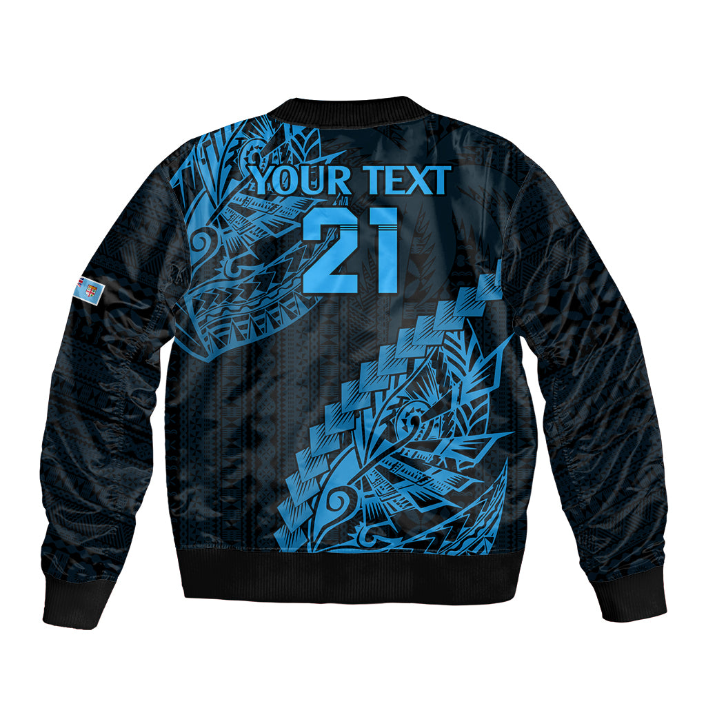 Custom Fiji Rugby Bomber Jacket Kaiviti Fijian Tribal World Cup Blue No2 LT9 - Polynesian Pride