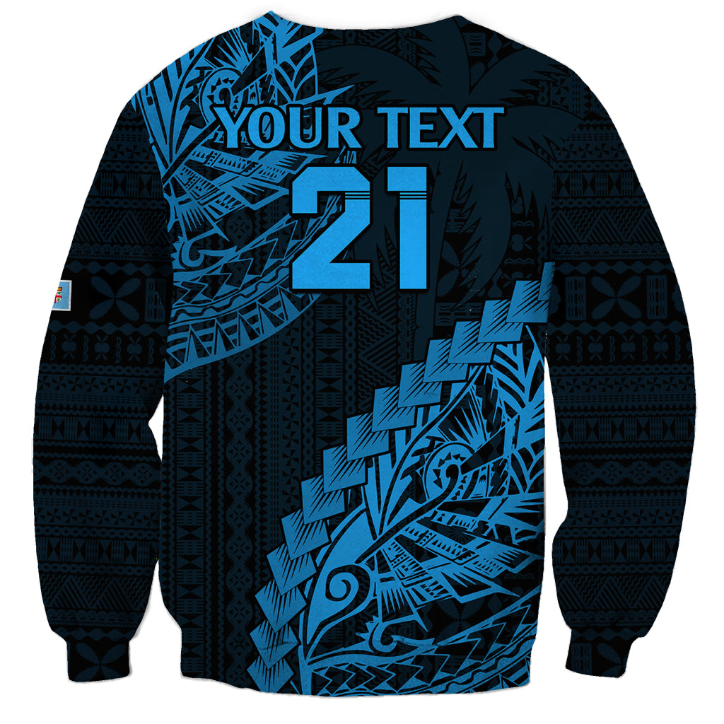 Custom Fiji Rugby Sweatshirt Kaiviti Fijian Tribal World Cup Blue No2 LT9 - Polynesian Pride
