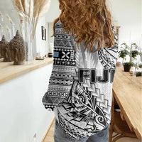 Fiji Rugby Women Casual Shirt Kaiviti Fijian Tribal World Cup White LT9 - Polynesian Pride