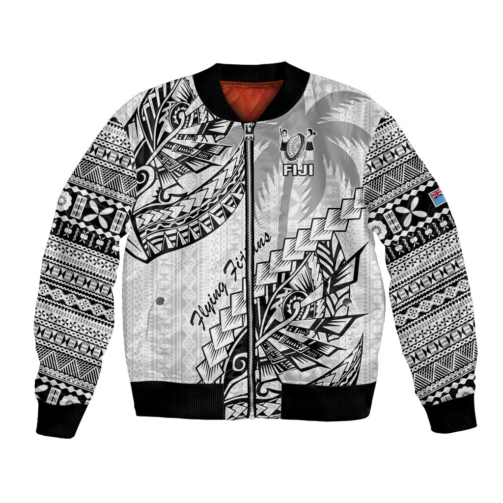 Custom Fiji Rugby Bomber Jacket Kaiviti Fijian Tribal World Cup White LT9 Unisex White - Polynesian Pride