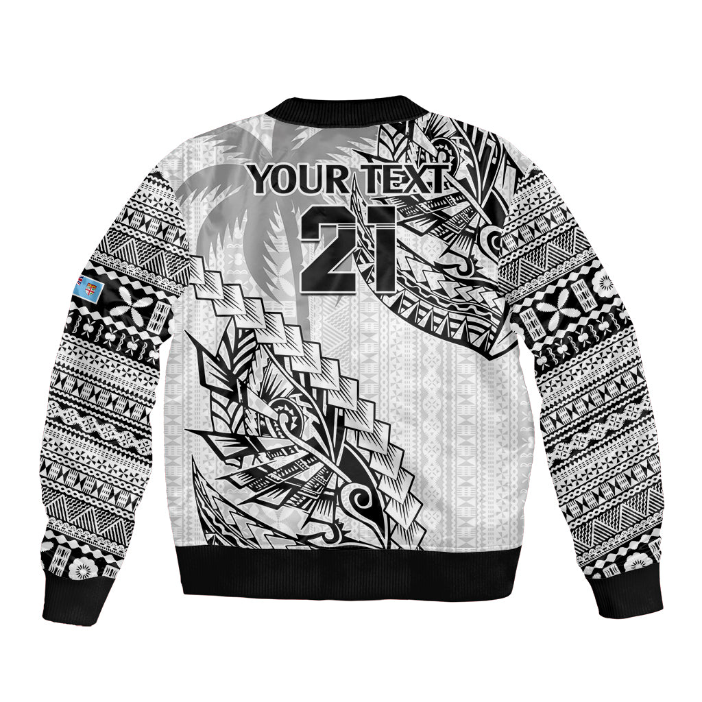 Custom Fiji Rugby Bomber Jacket Kaiviti Fijian Tribal World Cup White LT9 - Polynesian Pride