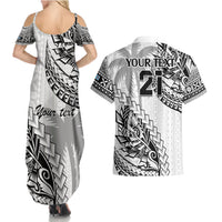 Custom Fiji Rugby Couples Matching Summer Maxi Dress and Hawaiian Shirt Kaiviti Fijian Tribal World Cup White LT9 - Polynesian Pride