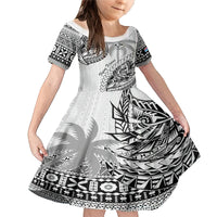 Custom Fiji Rugby Family Matching Mermaid Dress and Hawaiian Shirt Kaiviti Fijian Tribal World Cup White LT9 Daughter's Dress White - Polynesian Pride