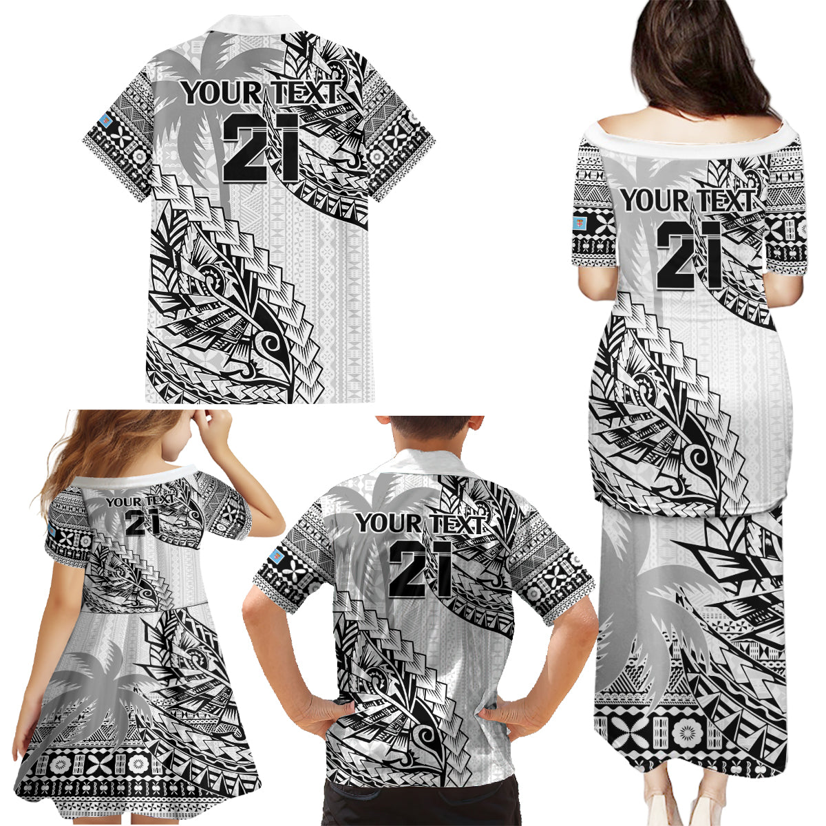 Custom Fiji Rugby Family Matching Puletasi Dress and Hawaiian Shirt Kaiviti Fijian Tribal World Cup White LT9 - Polynesian Pride